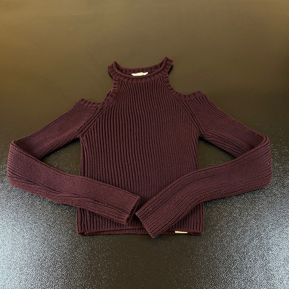 Forever 21 Cold Shoulder Knit Sweater Ribbed Long Sleeve Maroon Womens Small
